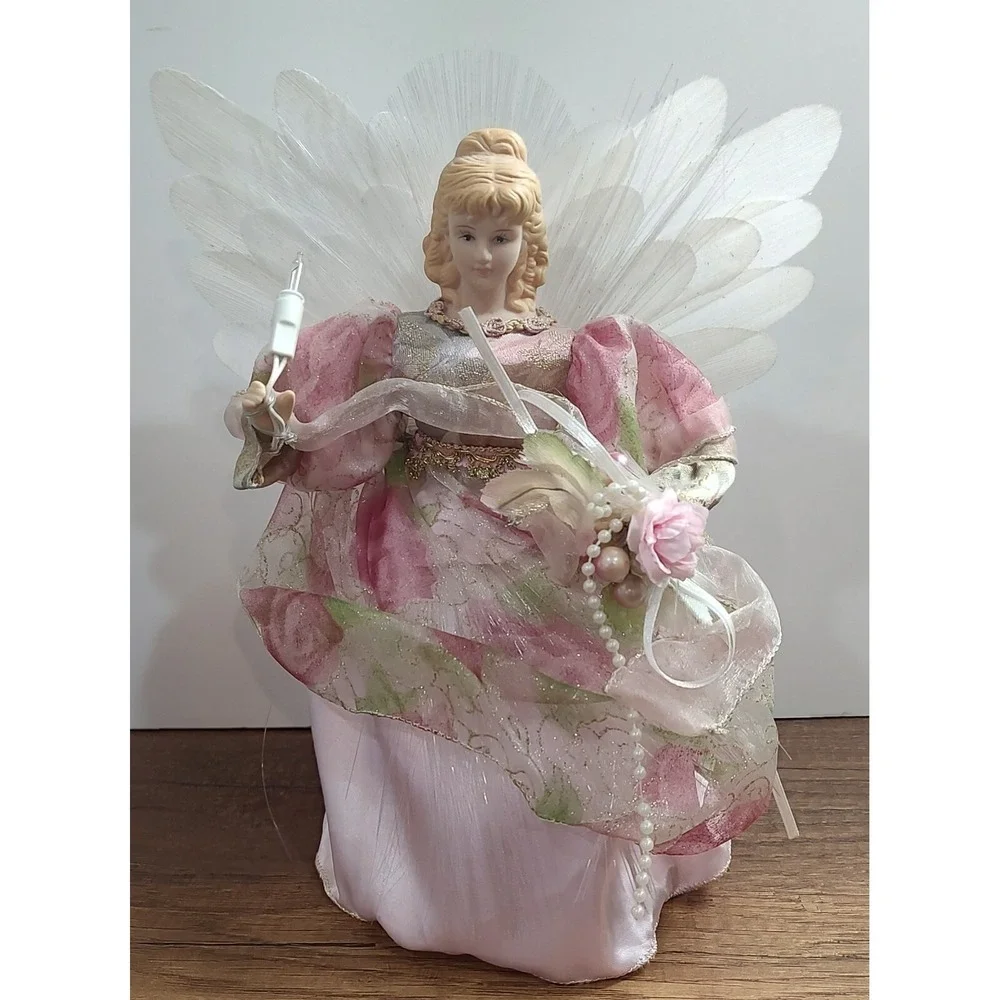 Vintage Light Up Angel Tree Topper With Multicolored Fiber Optic Lights A19